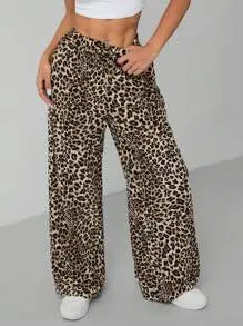 JUNGLE LINE women's large leopard print pants with a relaxed fit, showcasing trendy and comfortable fashion for women.