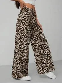 Jungle Line large leopard print women's pants featuring a trendy, comfortable fit and stylish animal pattern.