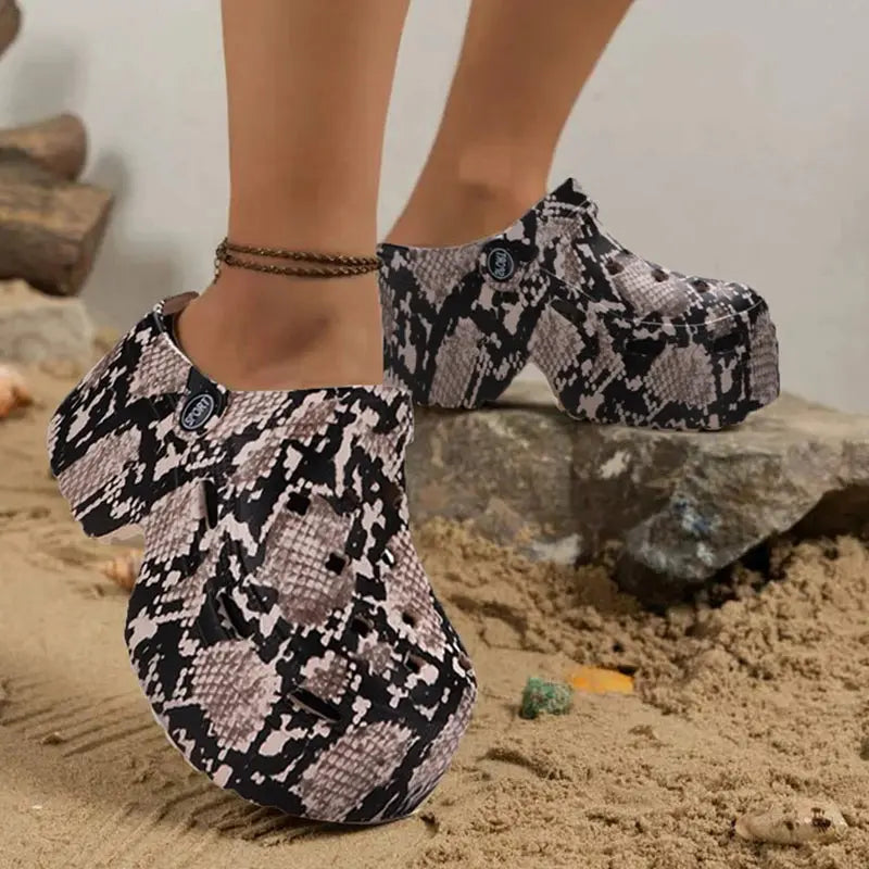 Leopard Platform Clogs for Women Closed Toe Chunky Jungle Line