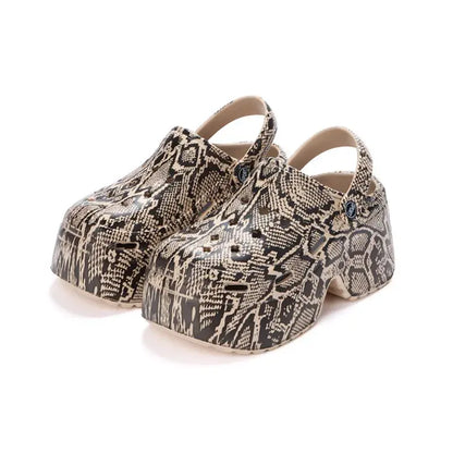 Leopard Platform Clogs for Women Closed Toe Chunky Jungle Line