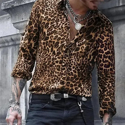2024 Leopard Print Pattern Lapel Button men's Shirt 3D Printed - Jungle Line