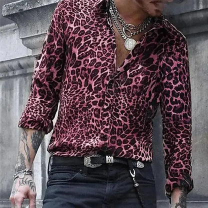 2024 Leopard Print Pattern Lapel Button men's Shirt 3D Printed - Jungle Line
