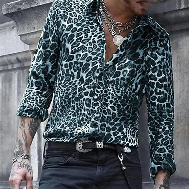 2024 Leopard Print Pattern Lapel Button men's Shirt 3D Printed - Jungle Line