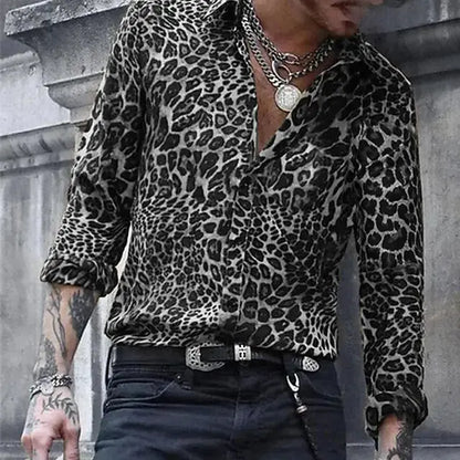 2024 Leopard Print Pattern Lapel Button men's Shirt 3D Printed - Jungle Line