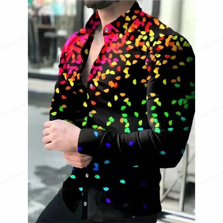 Chemise homme à manches longues Jungle Line, motif léopard Hawaii, style tendance, tissu léger et confortable.