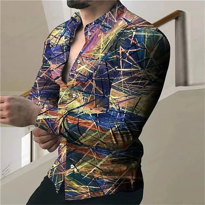 Chemise homme à manches longues Jungle Line à motif léopard Hawaii, style tendance et décontracté.