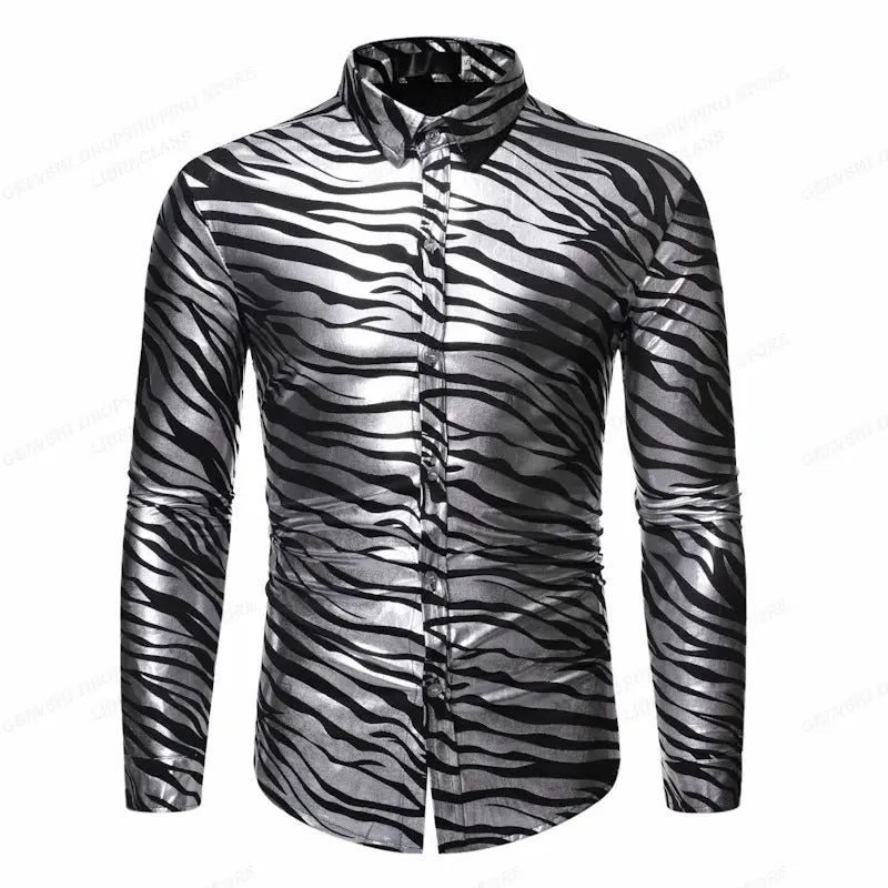 Chemise hawaïenne pour homme Jungle Line à manches longues avec motif léopard, style tendance et décontracté.