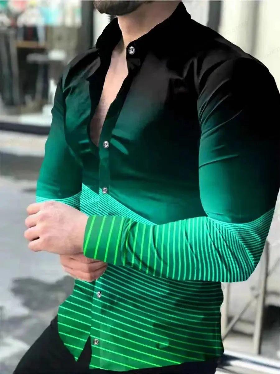 Chemise homme à manches longues Jungle Line avec motif léopard Hawaii, élégant et tendance pour la mode masculine.