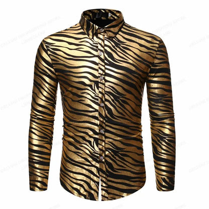 Chemise hawaïenne pour hommes Jungle Line à motif léopard, manches longues, style tendance et décontracté.