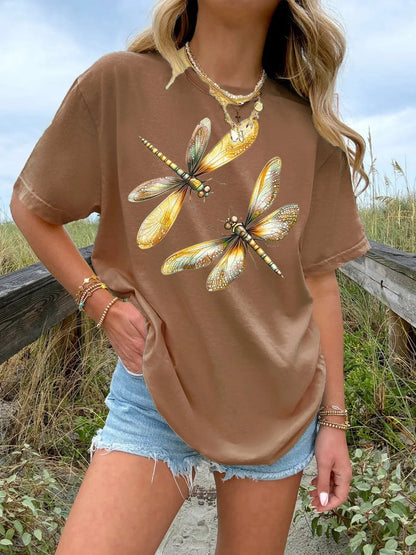 Plus size yellow women's T-shirt by Jungle Line featuring a fashionable original summer design, casual and comfortable for warm weather.