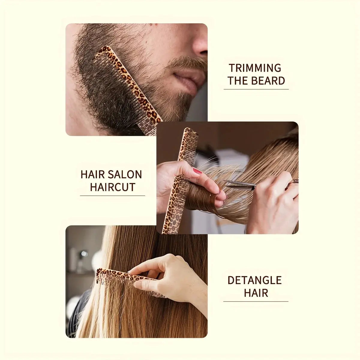 1 Leopard Print Home Hair Comb with Wide and Dense Teeth. It is a Barber Salon Hair Comb, Heat Resistant, Styling Comb - Jungle Line