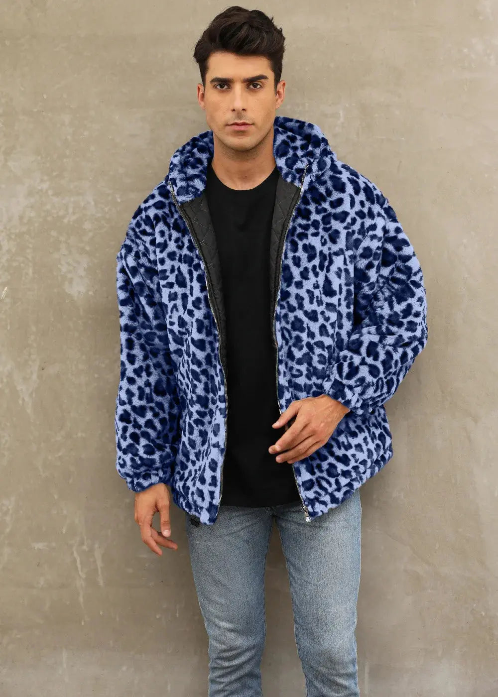 Manteau homme Jungle Line à capuche, motif léopard jaune, veste d'automne-hiver, fourrure synthétique, style décontracté.