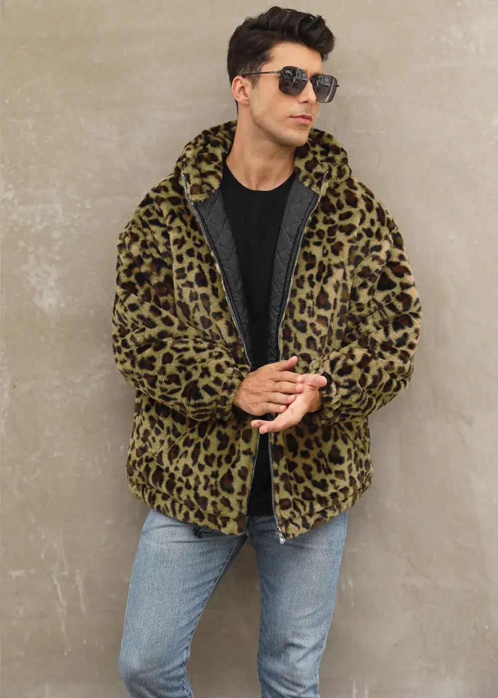 Manteau homme Jungle Line à capuche, motif léopard, fourrure synthétique, veste décontractée, mode automne-hiver, style tendance