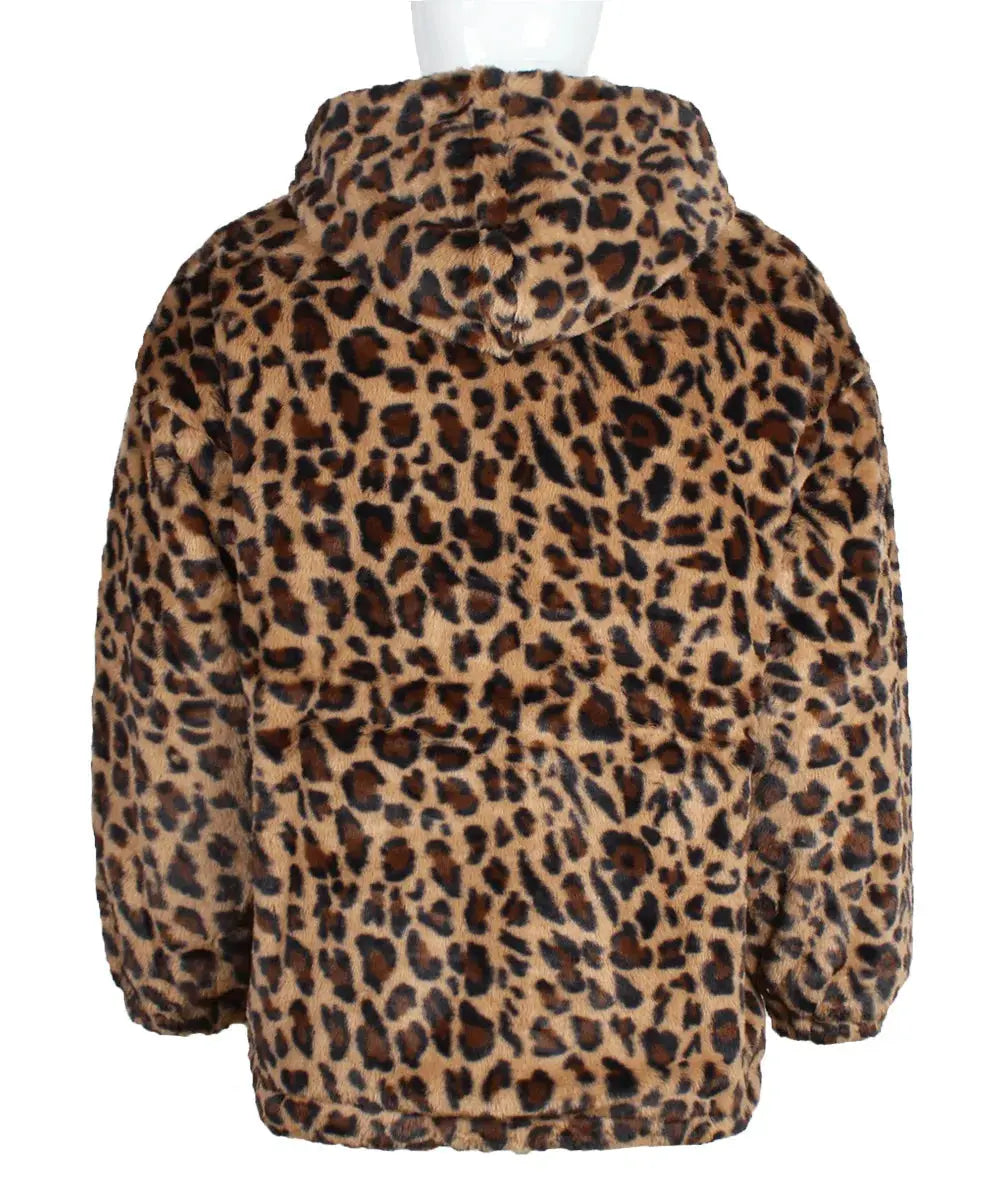 Manteau homme Jungle Line à capuche zippée, motif léopard automne-hiver, veste décontractée en fausse fourrure, style tendance.