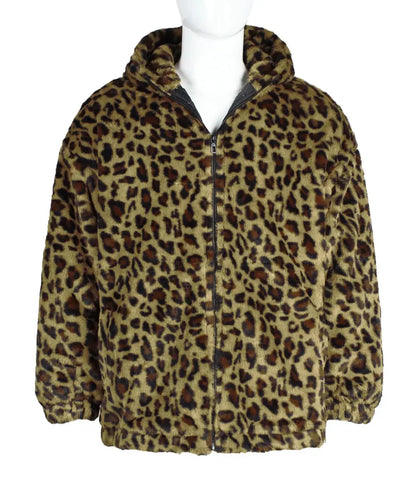 Manteau homme Jungle Line à capuche, motif léopard jaune, fourrure synthétique, style décontracté, chaud pour automne hiver.