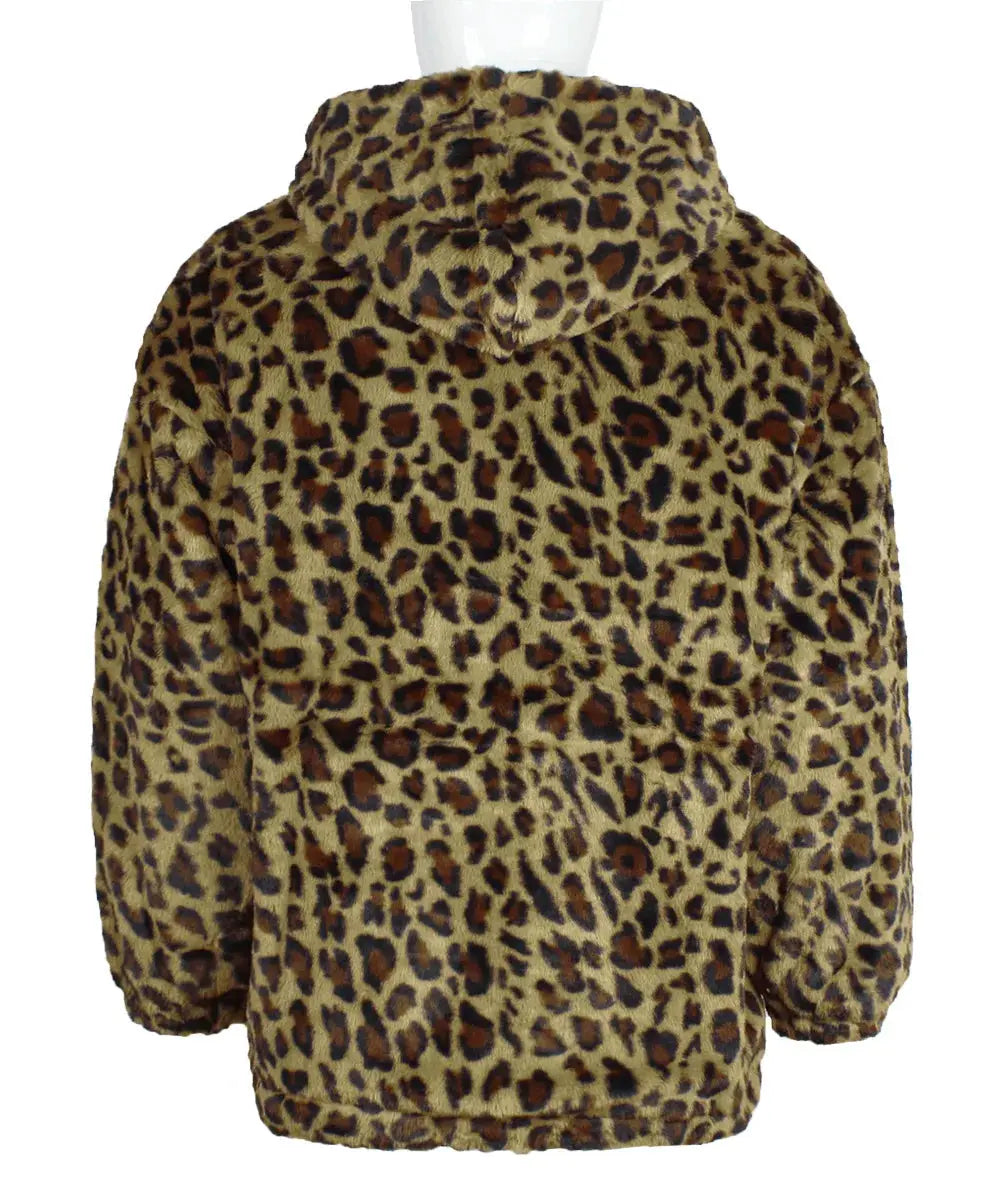 Manteau homme Jungle Line à capuche avec motif léopard, doublure en fausse fourrure, style décontracté et tendance pour l'automne et hiver.