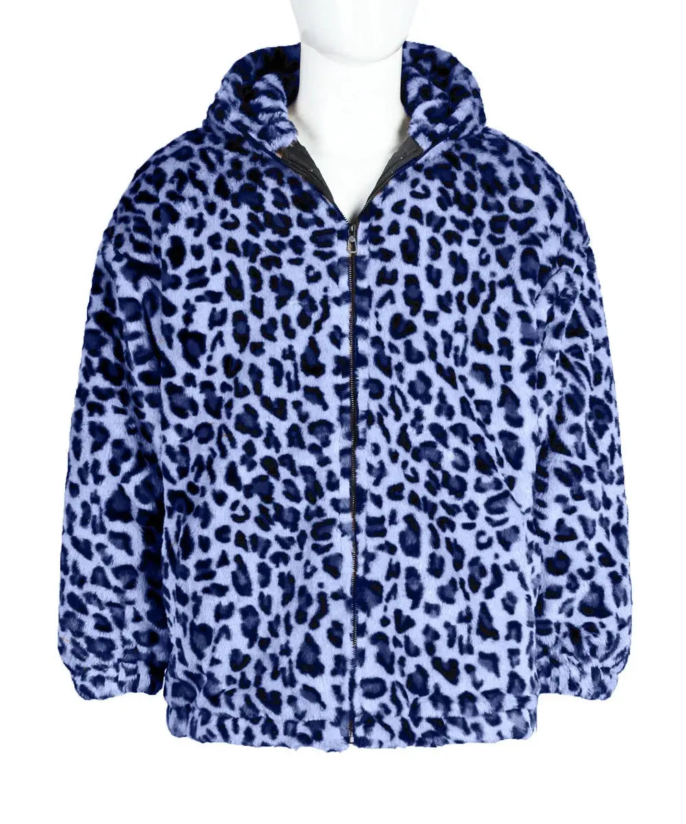 Manteau homme Jungle Line en fausse fourrure léopard, style décontracté, à capuche zippée, parfait pour l'automne et l'hiver.