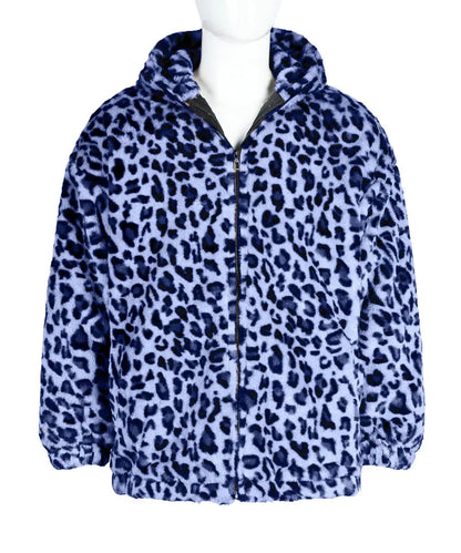 Manteau homme Jungle Line en fausse fourrure léopard, style décontracté, à capuche zippée, parfait pour l'automne et l'hiver.