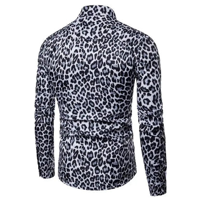 Mens Trend Nightclub Leopard Print Shirt High Quality Long Sleeve Shirt Male Social Casual Party Shirt Chemise Homme Dress Shirt