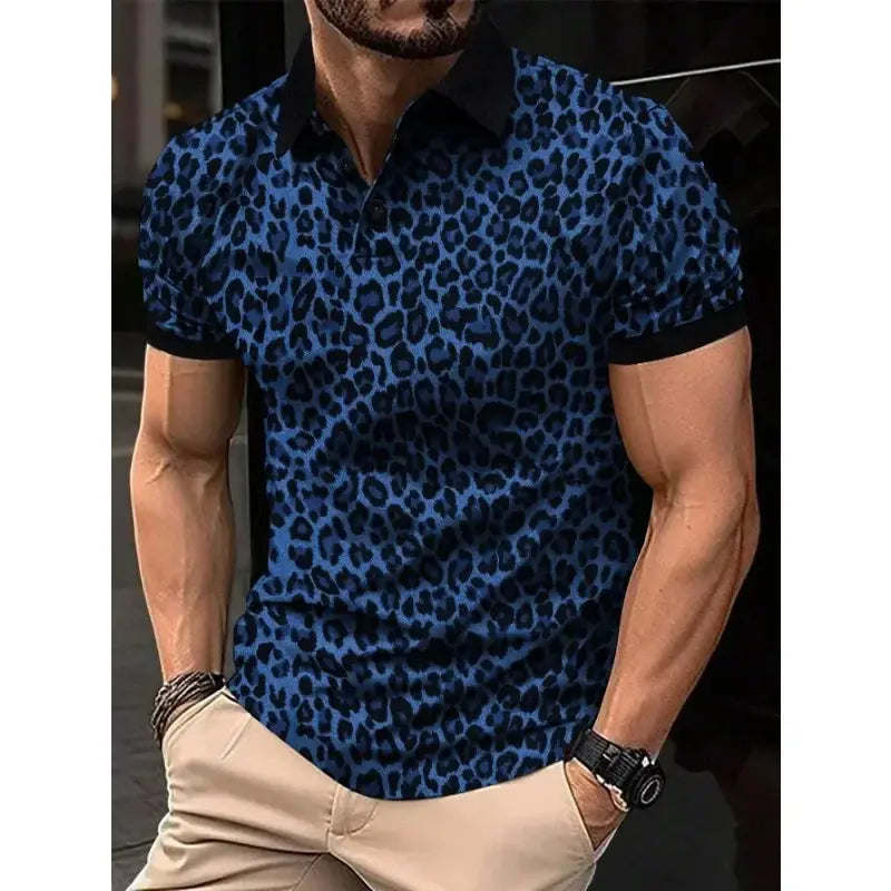 Yellow men's fashion T-shirt by Jungle Line with leopard print, short-sleeve design, stylish for casual wear.