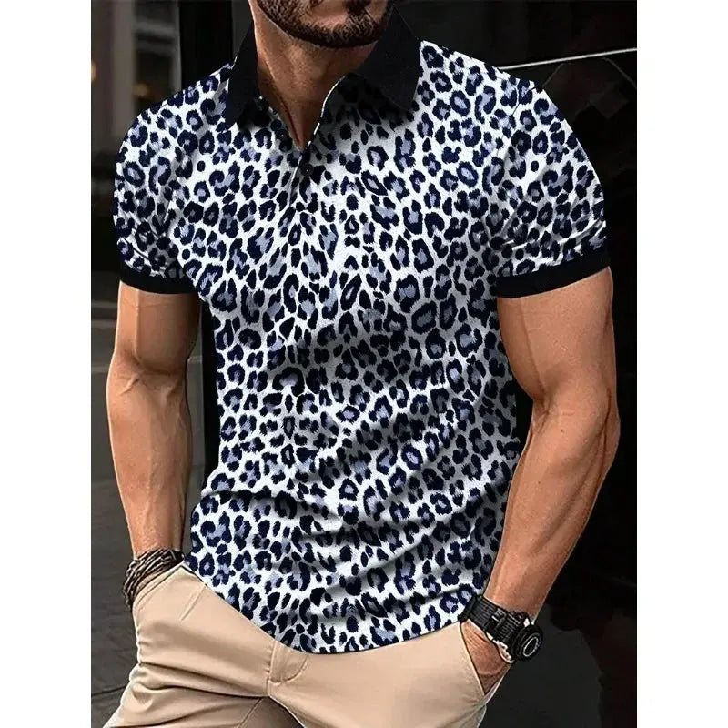 Yellow men's fashion T-shirt with leopard print from Jungle Line, short-sleeve and stylish for casual wear.
