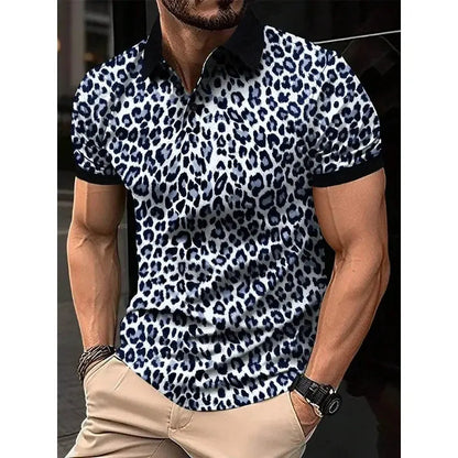 Yellow men's fashion T-shirt with leopard print from Jungle Line, short-sleeve and stylish for casual wear.