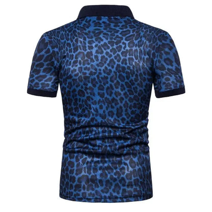 Men's yellow fashion T-shirt by Jungle Line with leopard print, short-sleeve design and comfortable fit.